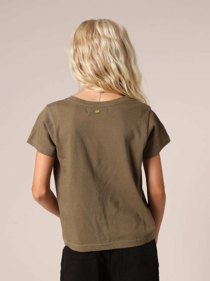 T-shirt fille 100% coton avec motif cœur zèbre et éclair pailleté 'Deeluxe' Vert kaki clair - Kiabi