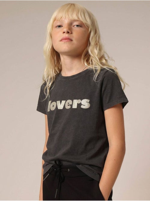 T-shirt fille avec imprimé pailleté et badge au dos 'Deeluxe' - Kiabi