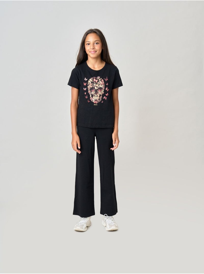T-shirt fille en 100% coton 'deeluxe' Noir - Kiabi