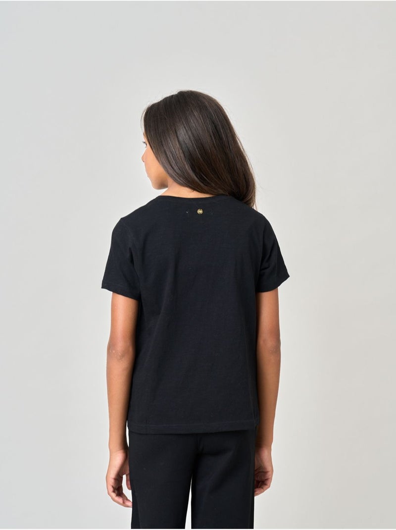 T-shirt fille en 100% coton 'deeluxe' Noir - Kiabi