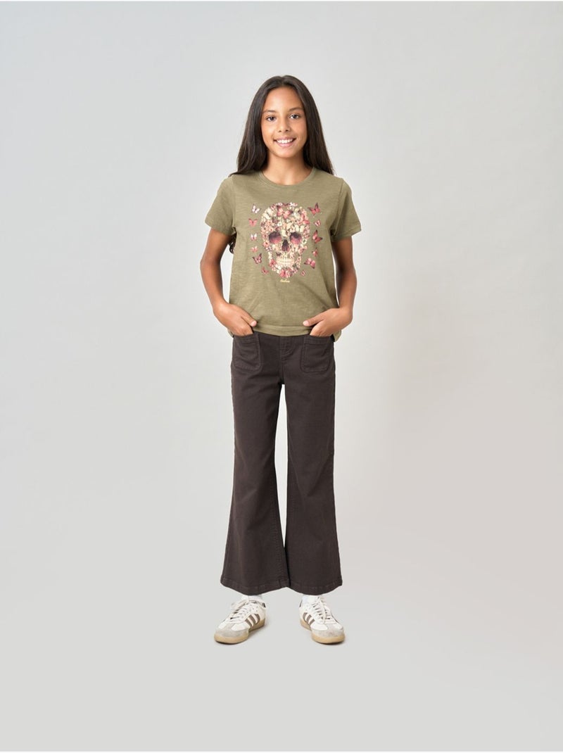 T-shirt fille en 100% coton 'deeluxe' Vert kaki clair - Kiabi