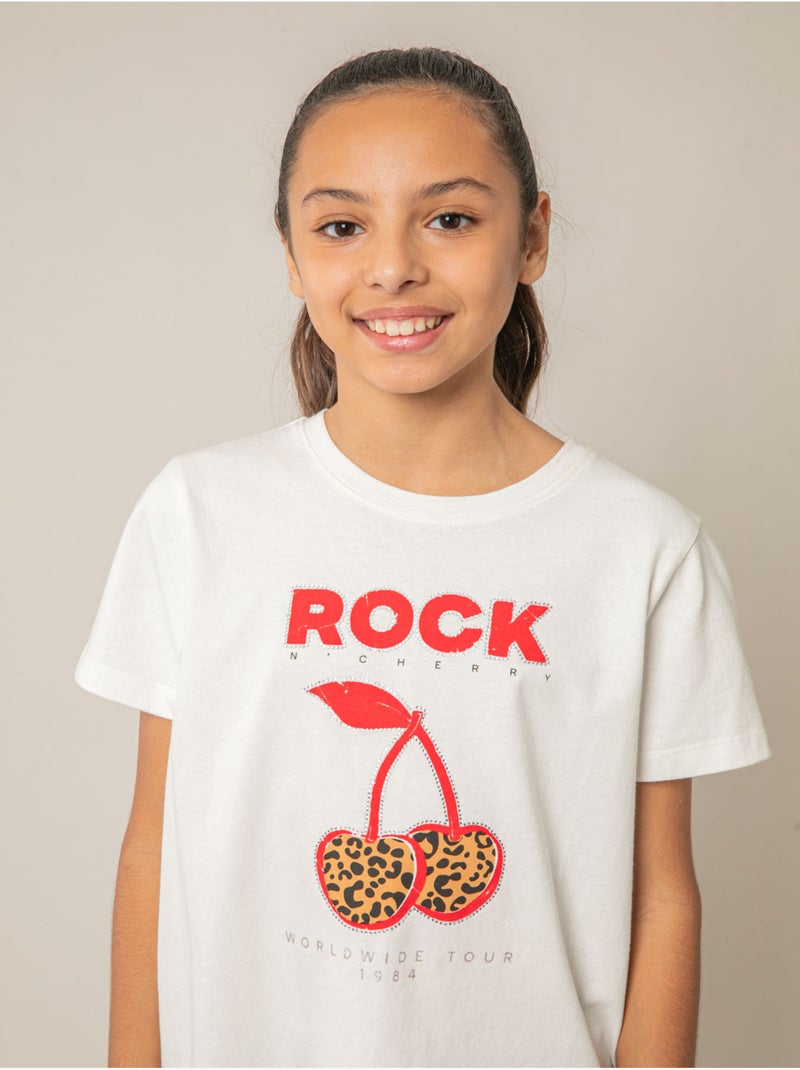 T-shirt fille en coton à imprimé rock 'Deeluxe' Blanc - Kiabi