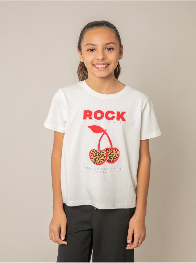 T-shirt fille en coton à imprimé rock 'Deeluxe' Blanc - Kiabi
