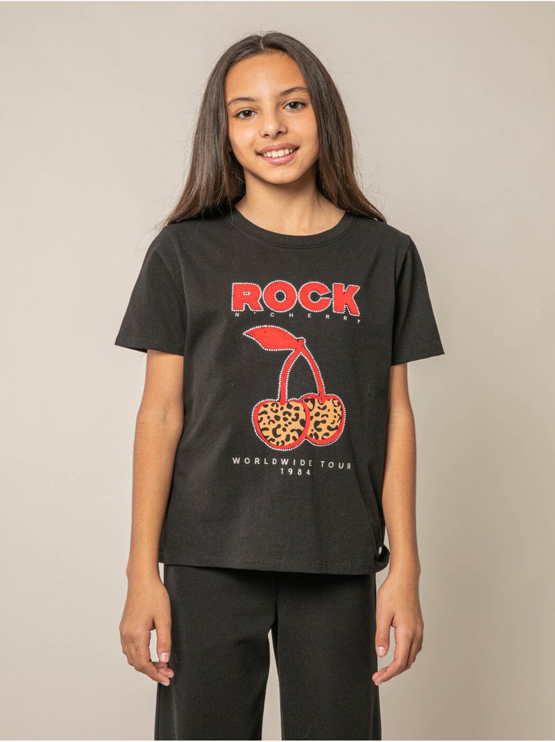 T-shirt fille en coton à imprimé rock 'Deeluxe' Noir - Kiabi