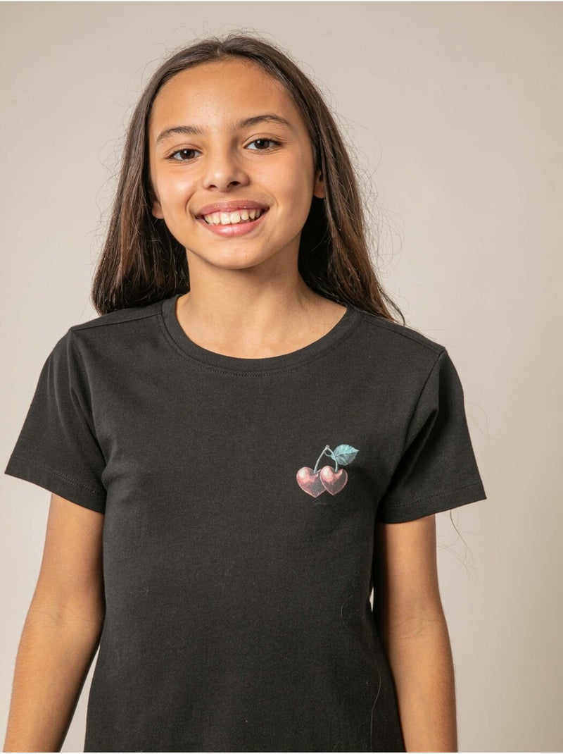 T-shirt fille en coton à motif cerises 'Deeluxe' Noir - Kiabi