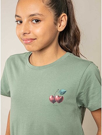 T-shirt fille en coton à motif cerises 'Deeluxe'