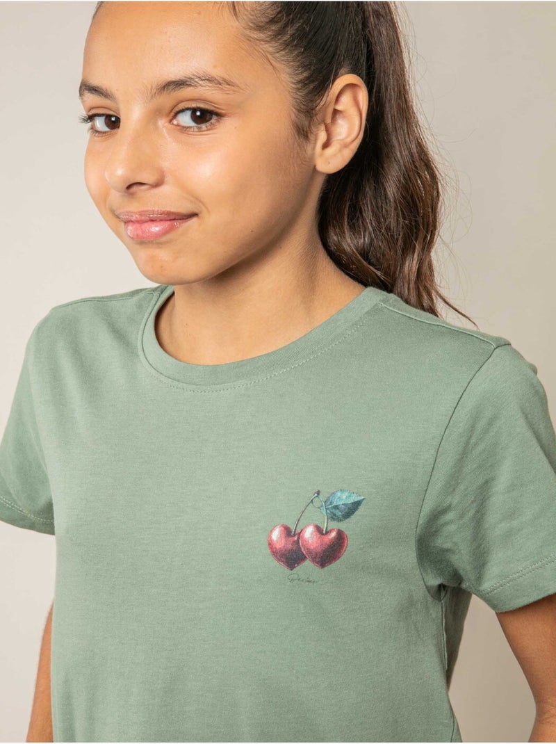 T-shirt fille en coton à motif cerises 'Deeluxe' Vert tilleul - Kiabi