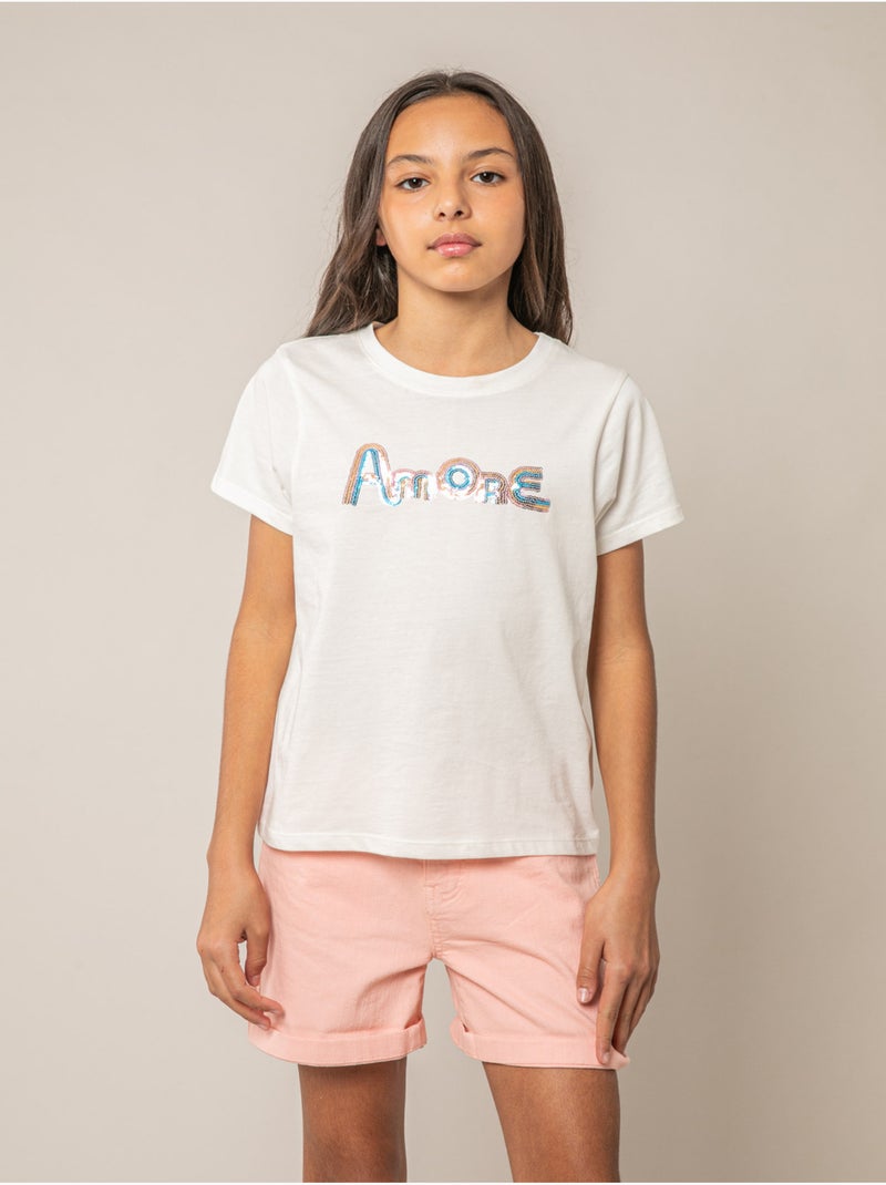 T-shirt fille en coton 'Deeluxe' Blanc - Kiabi