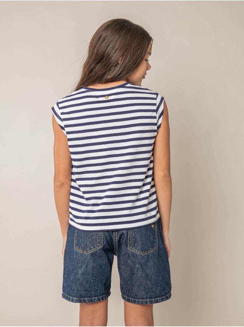 T-shirt fille en coton 'Deeluxe' Bleu marine - Kiabi