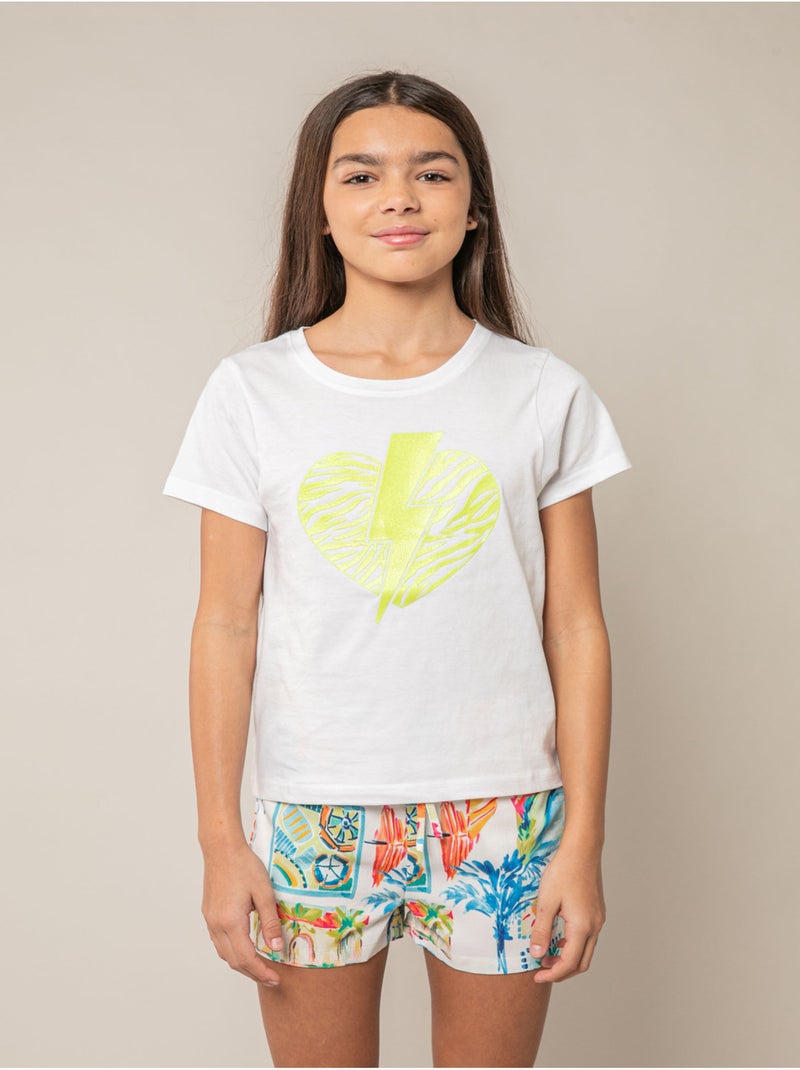 T-shirt fille en coton 'Deeluxe' Jaune citron - Kiabi