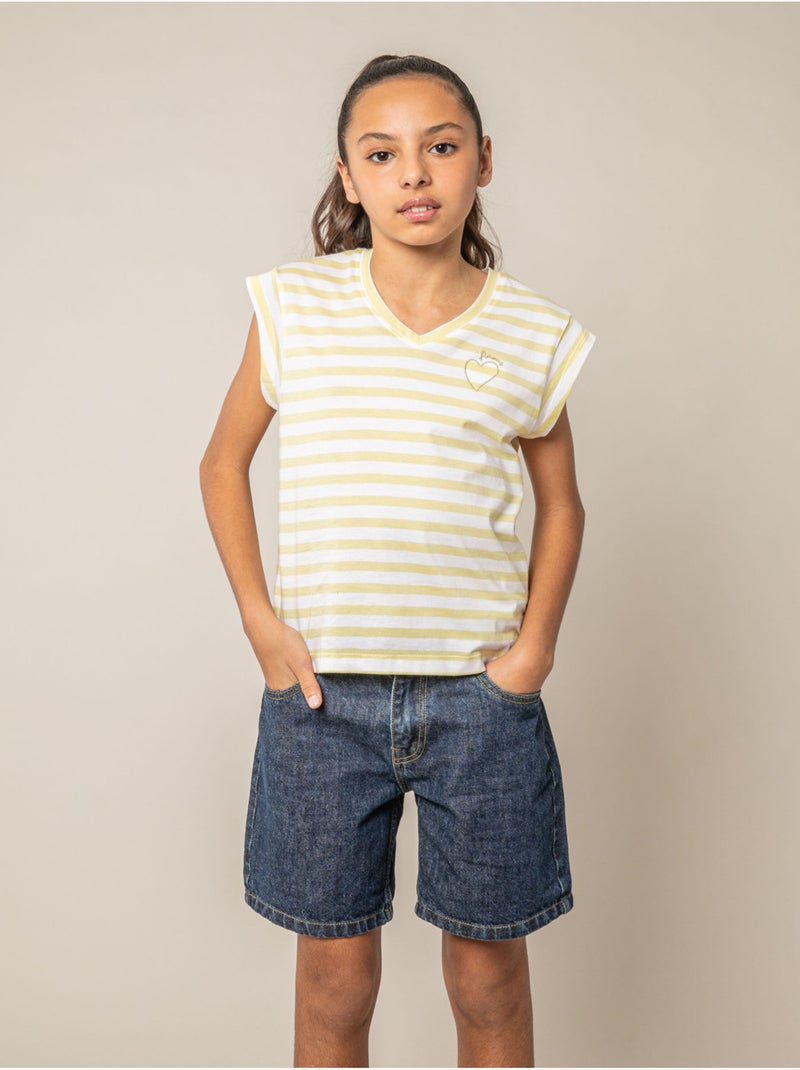 T-shirt fille en coton 'Deeluxe' Jaune clair - Kiabi