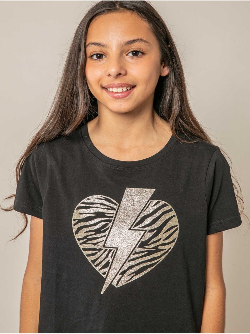 T-shirt fille en coton 'Deeluxe' Noir - Kiabi