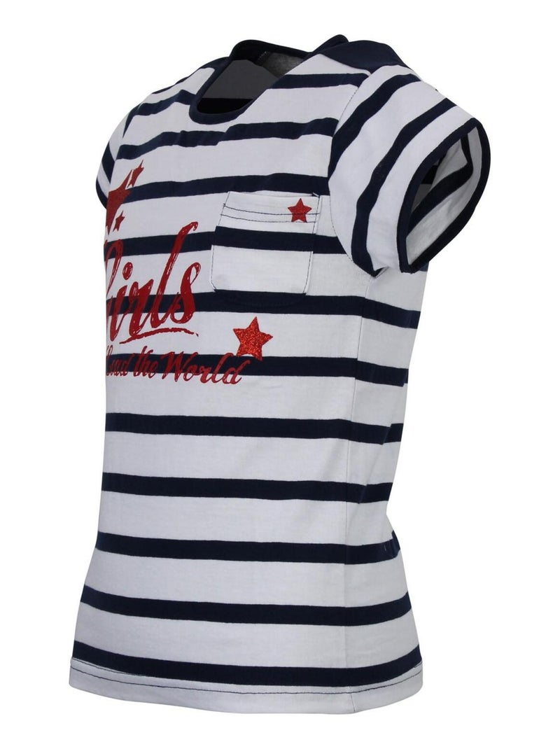 T-shirt fille FILEAD - MISS GIRLY Blanc Bleu marine - Kiabi