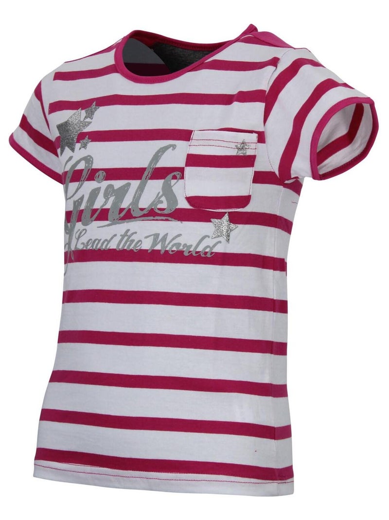 T-shirt fille FILEAD - MISS GIRLY Blanc Rose - Kiabi