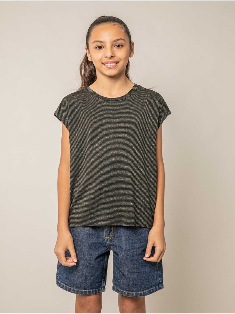 T-shirt fille fluide à rayures brillantes 'Deeluxe' Noir - Kiabi