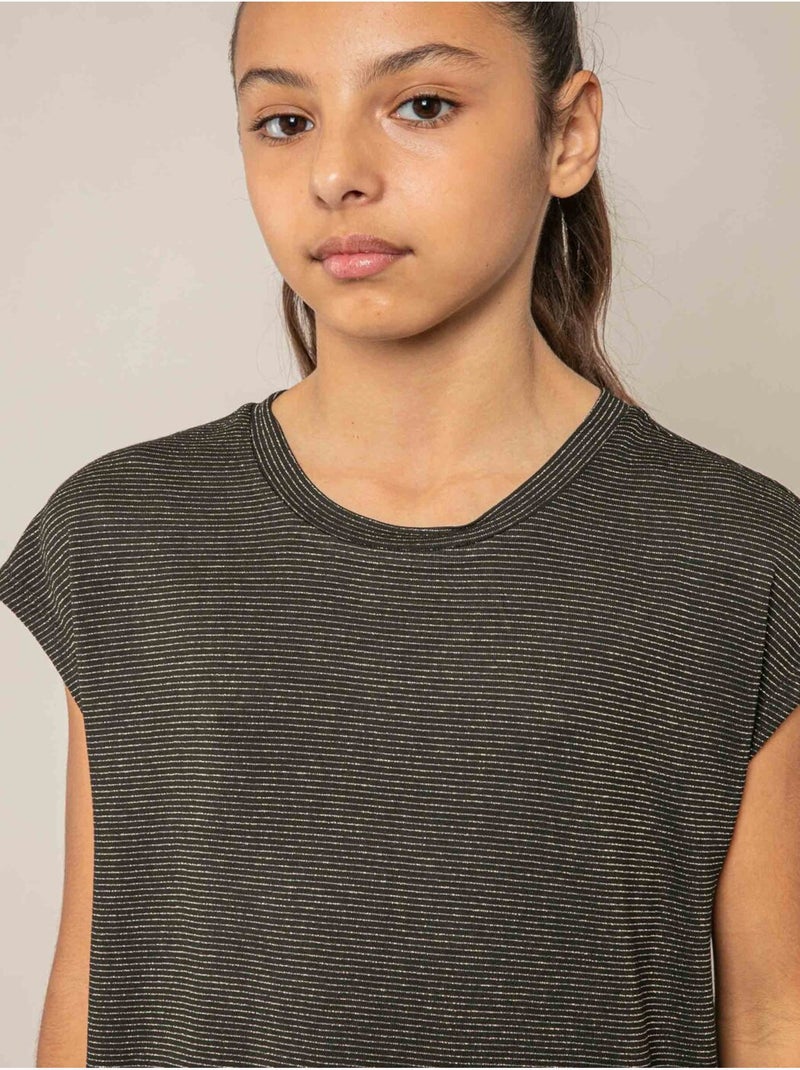 T-shirt fille fluide à rayures brillantes 'Deeluxe' Noir - Kiabi
