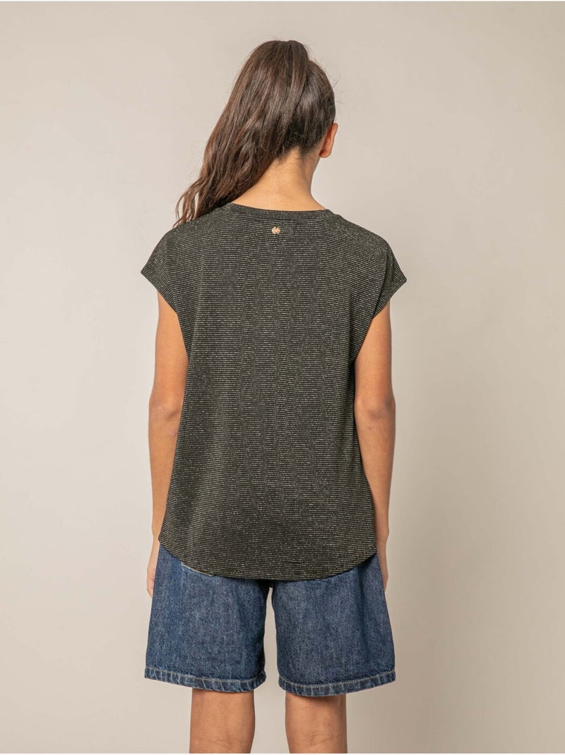T-shirt fille fluide à rayures brillantes 'Deeluxe' Noir - Kiabi