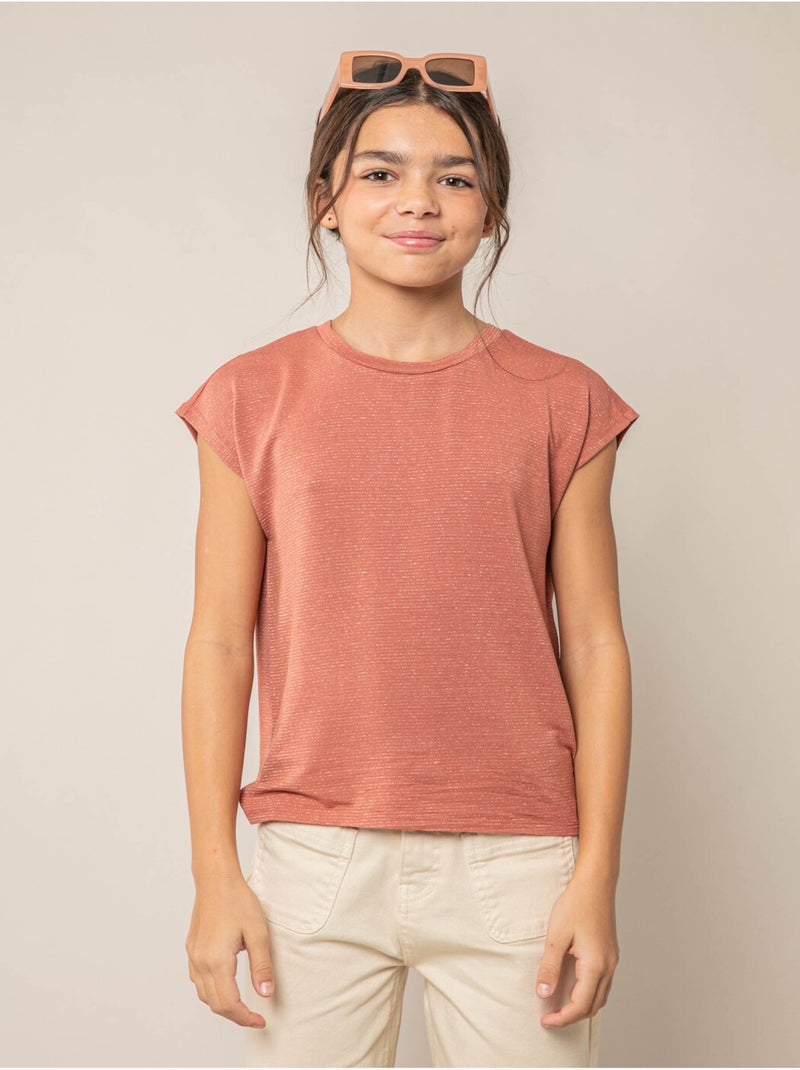 T-shirt fille fluide à rayures brillantes 'Deeluxe' Rouge brique - Kiabi