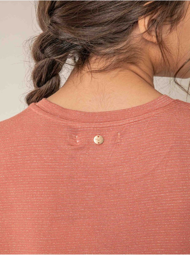 T-shirt fille fluide à rayures brillantes 'Deeluxe' Rouge brique - Kiabi