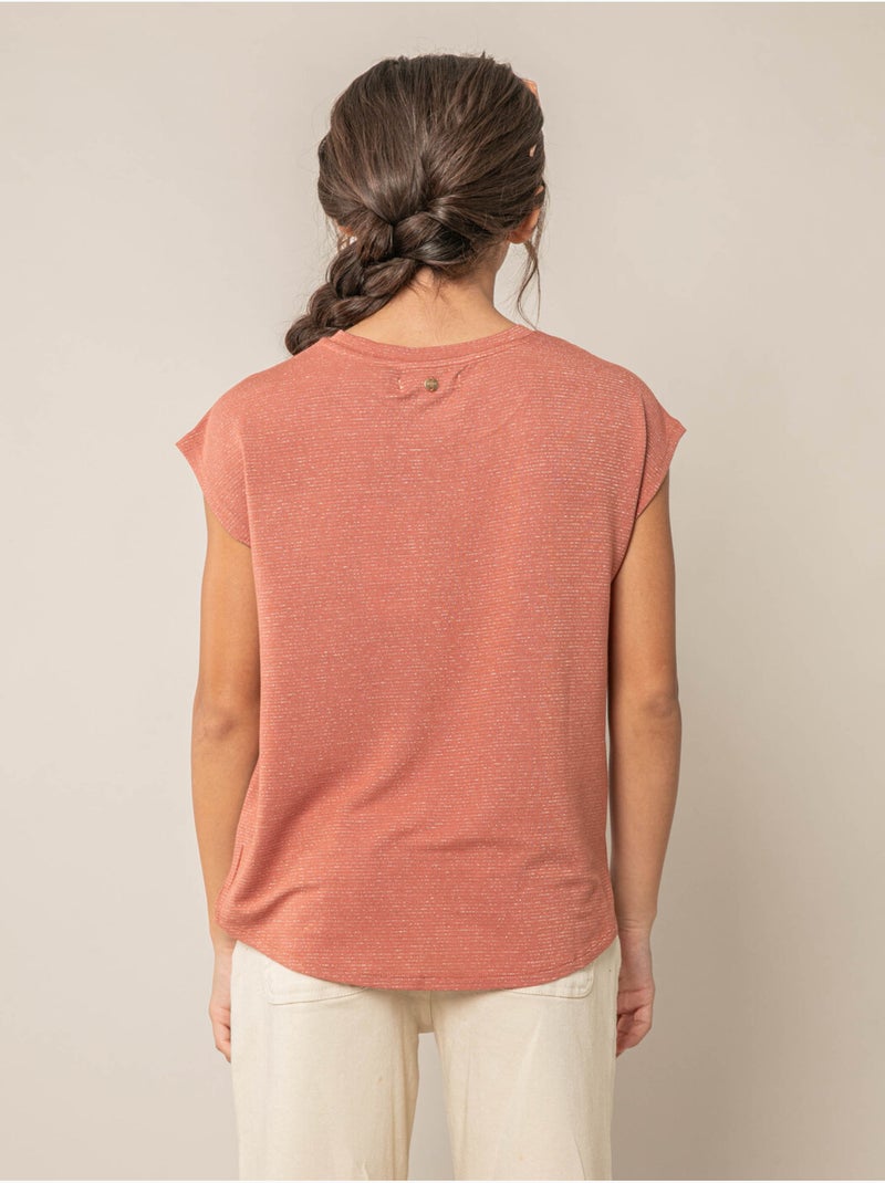 T-shirt fille fluide à rayures brillantes 'Deeluxe' Rouge brique - Kiabi