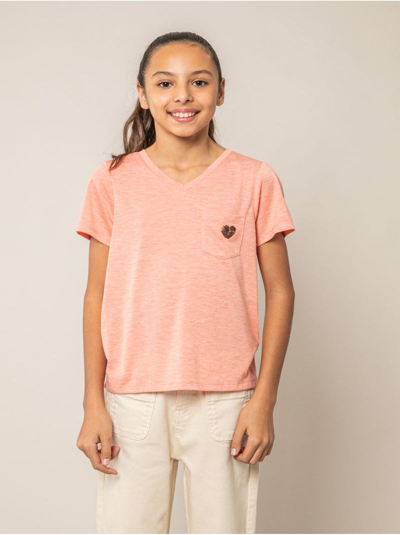 T-shirt fille fluide 'Deeluxe' Corail - Kiabi