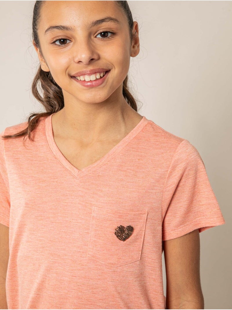 T-shirt fille fluide 'Deeluxe' Corail - Kiabi