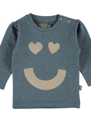 T-Shirt Fille "Happy" Bio Bleu-Gris