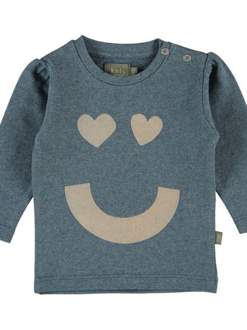 T-Shirt Fille "Happy" Bio Bleu-Gris Bleu - Kiabi