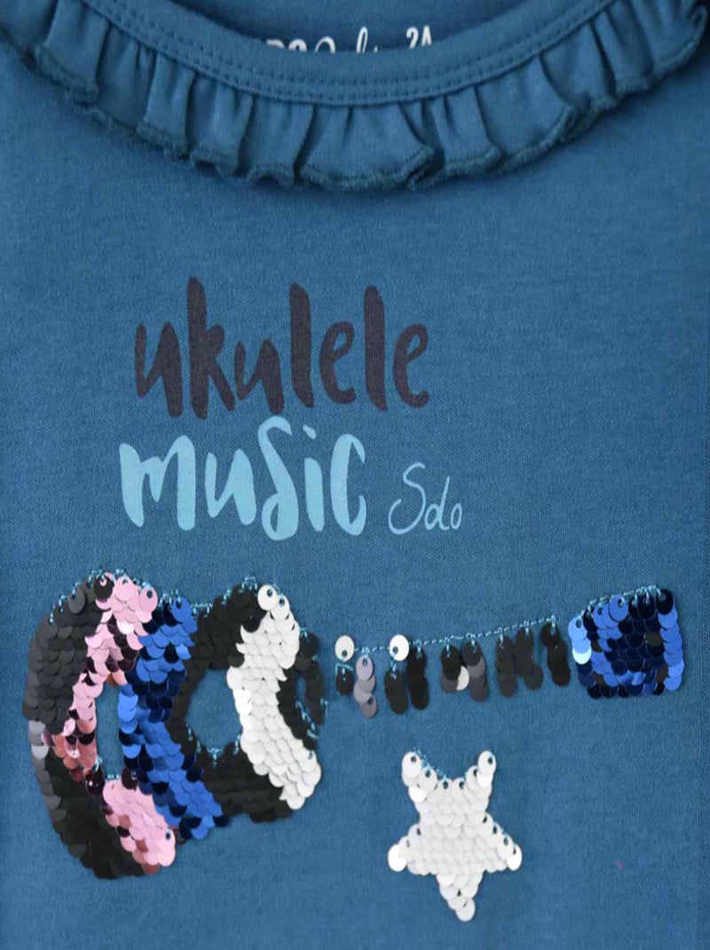 T SHIRT FILLETTE A SEQUINS LOOK COLORÉ Bleu - Kiabi