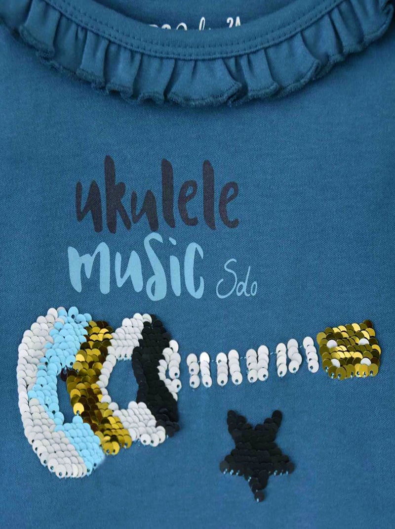 T SHIRT FILLETTE A SEQUINS LOOK COLORÉ Bleu - Kiabi