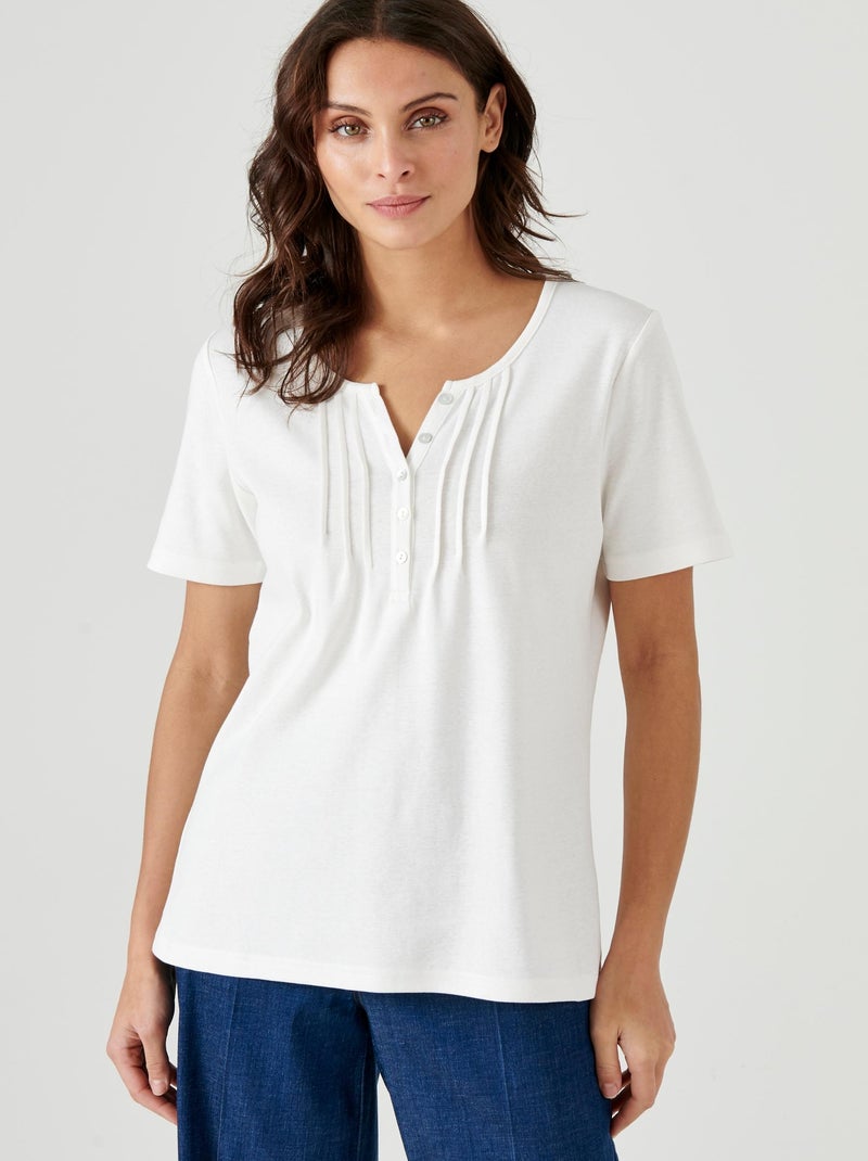 T-shirt fine côte pur coton - Damart Blanc cassé - Kiabi