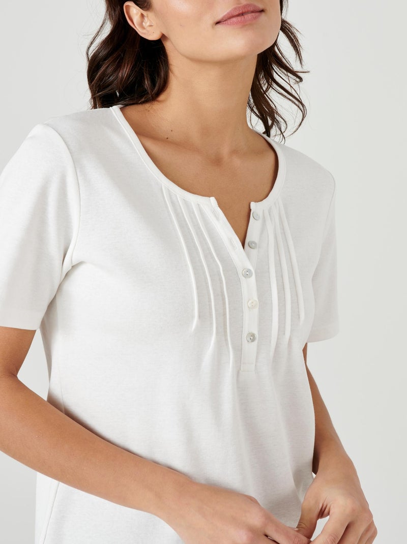 T-shirt fine côte pur coton - Damart Blanc cassé - Kiabi