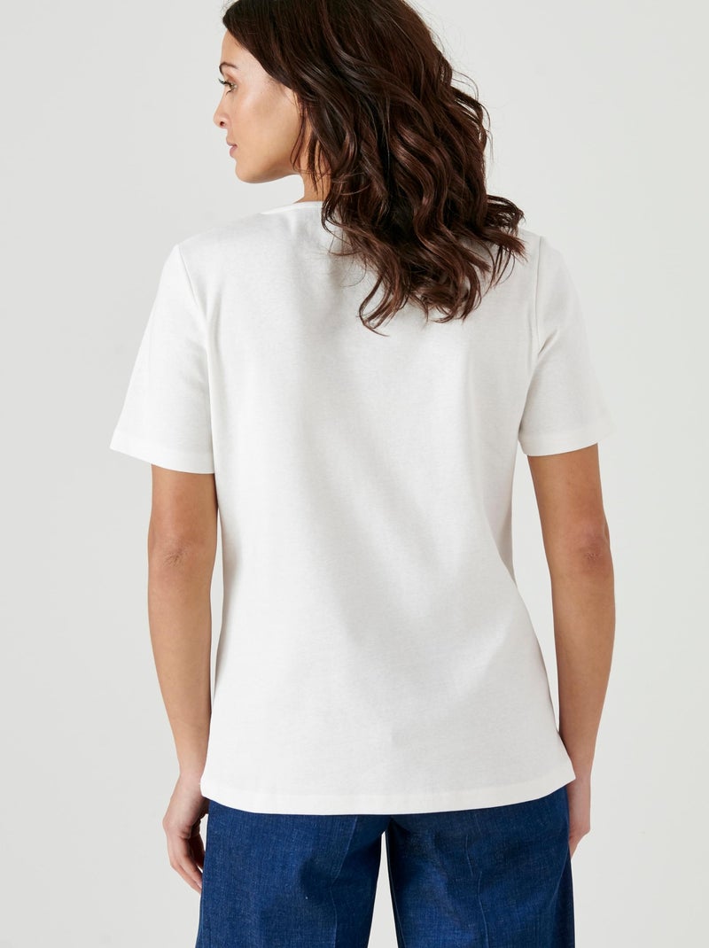 T-shirt fine côte pur coton - Damart Blanc cassé - Kiabi