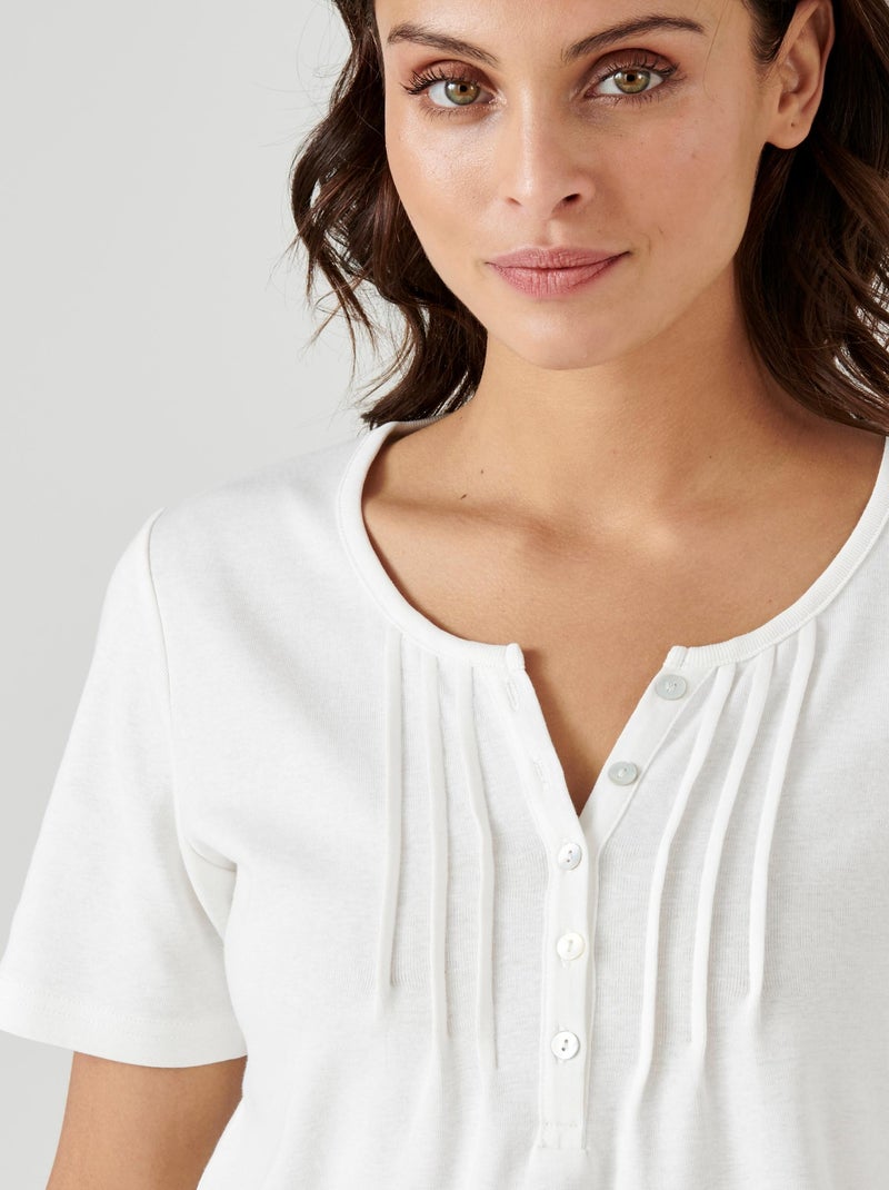 T-shirt fine côte pur coton - Damart Blanc cassé - Kiabi
