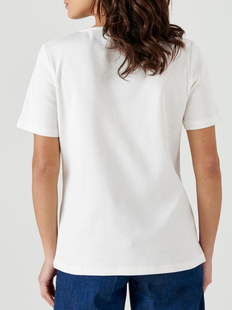 T-shirt fine côte pur coton - Damart Blanc cassé - Kiabi