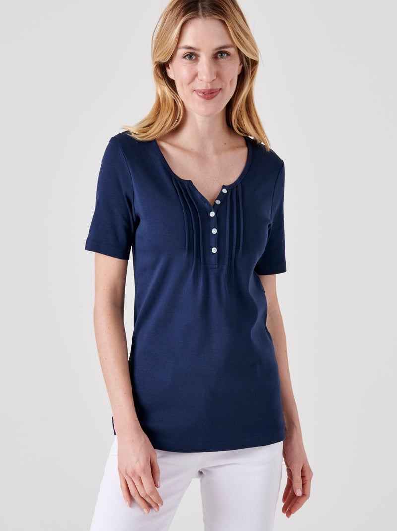 T-shirt fine côte pur coton - Damart Bleu marine - Kiabi