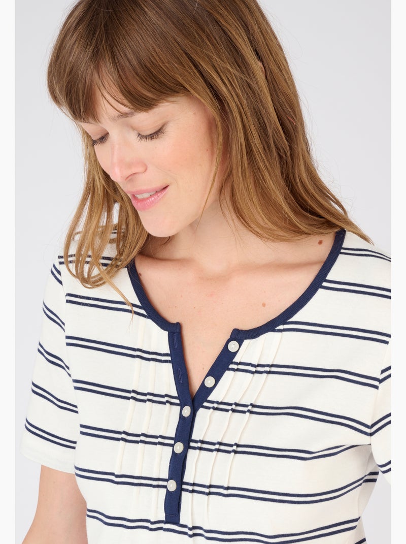 T-shirt fine côte pur coton - Damart Bleu marine - Kiabi
