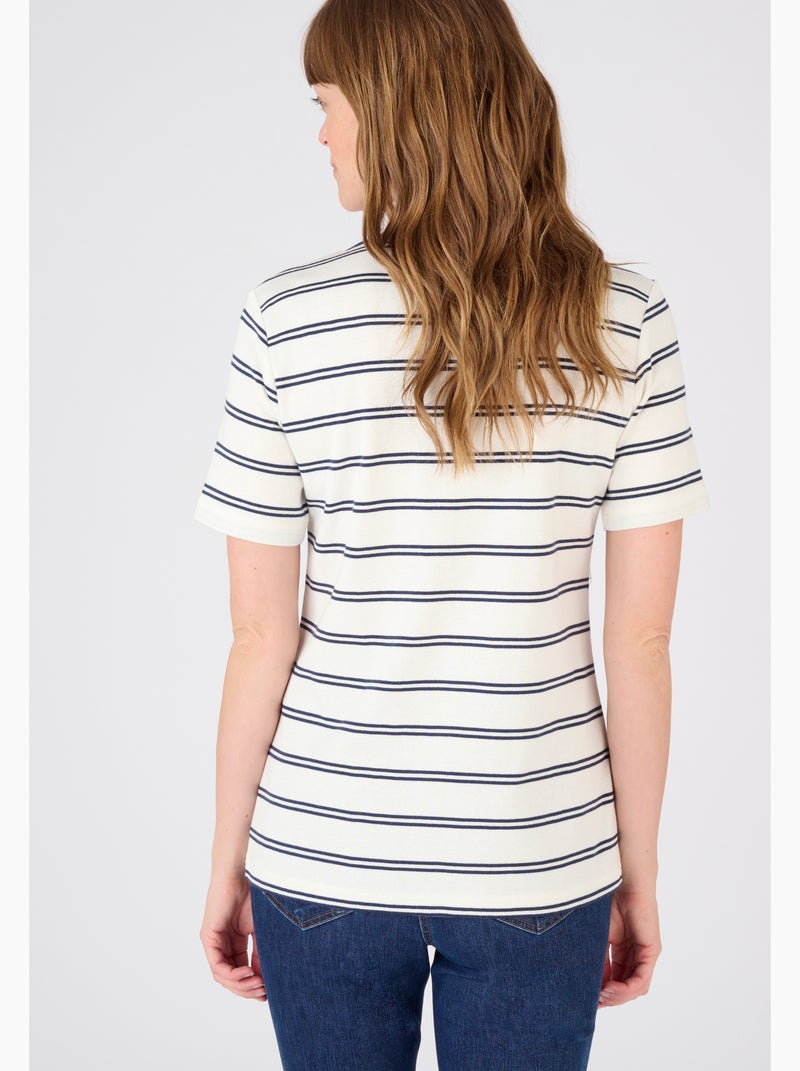 T-shirt fine côte pur coton - Damart Bleu marine - Kiabi