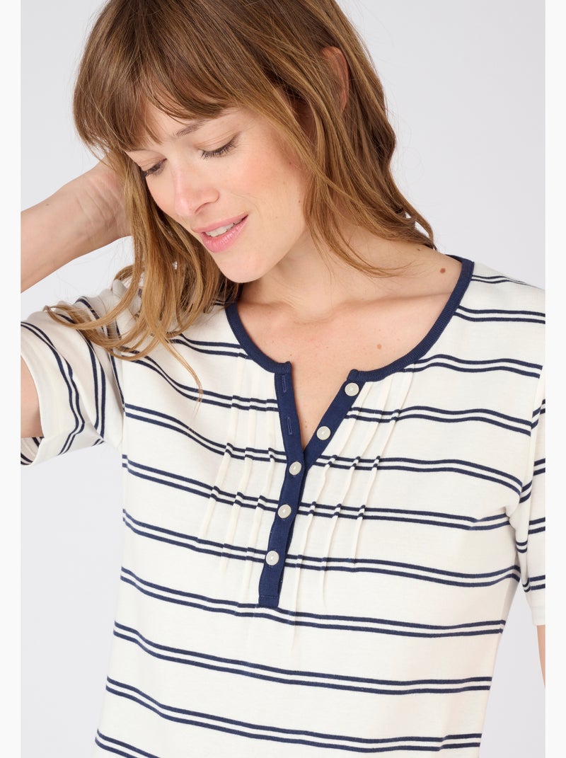 T-shirt fine côte pur coton - Damart Bleu marine - Kiabi
