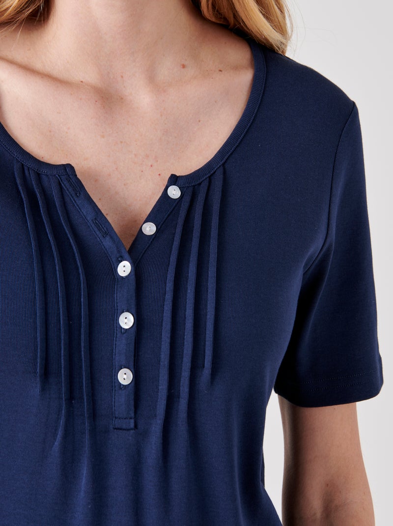 T-shirt fine côte pur coton - Damart Bleu marine - Kiabi