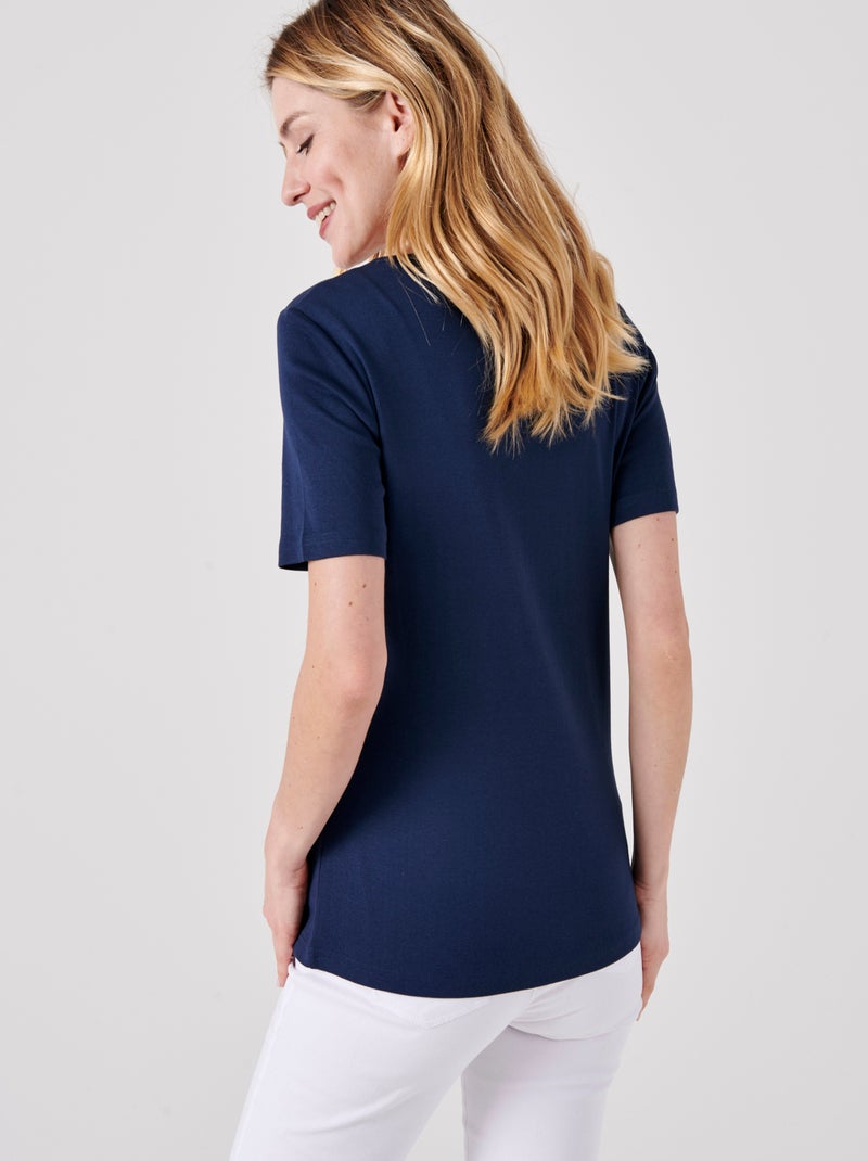 T-shirt fine côte pur coton - Damart Bleu marine - Kiabi