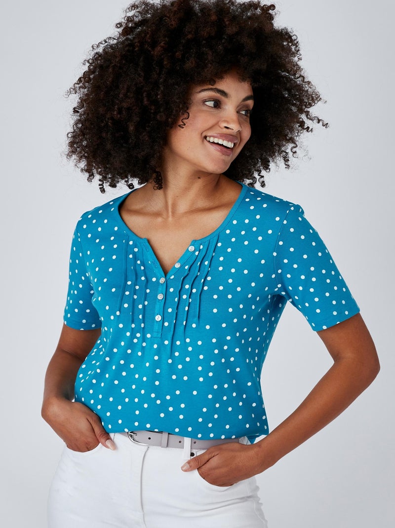 T-shirt fine côte pur coton - Damart Bleu turquoise - Kiabi
