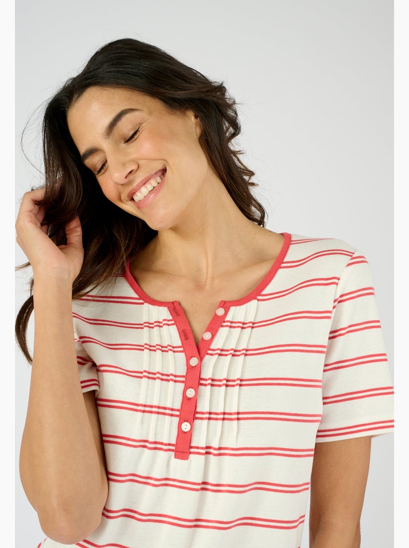 T-shirt fine côte pur coton - Damart Corail - Kiabi