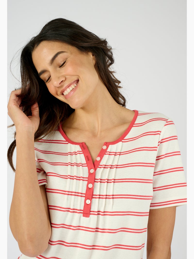 T-shirt fine côte pur coton - Damart Crème - Kiabi