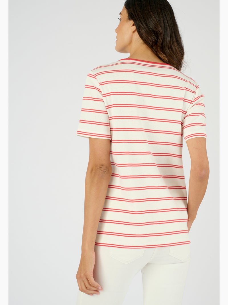 T-shirt fine côte pur coton - Damart Crème - Kiabi
