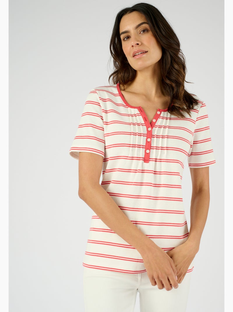 T-shirt fine côte pur coton - Damart Crème - Kiabi