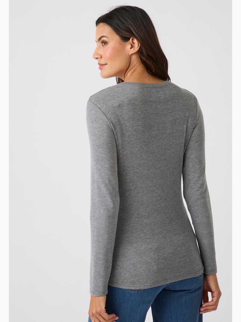 T-shirt fine côte thermolactyl sensitive, col rond - damart Gris - Kiabi
