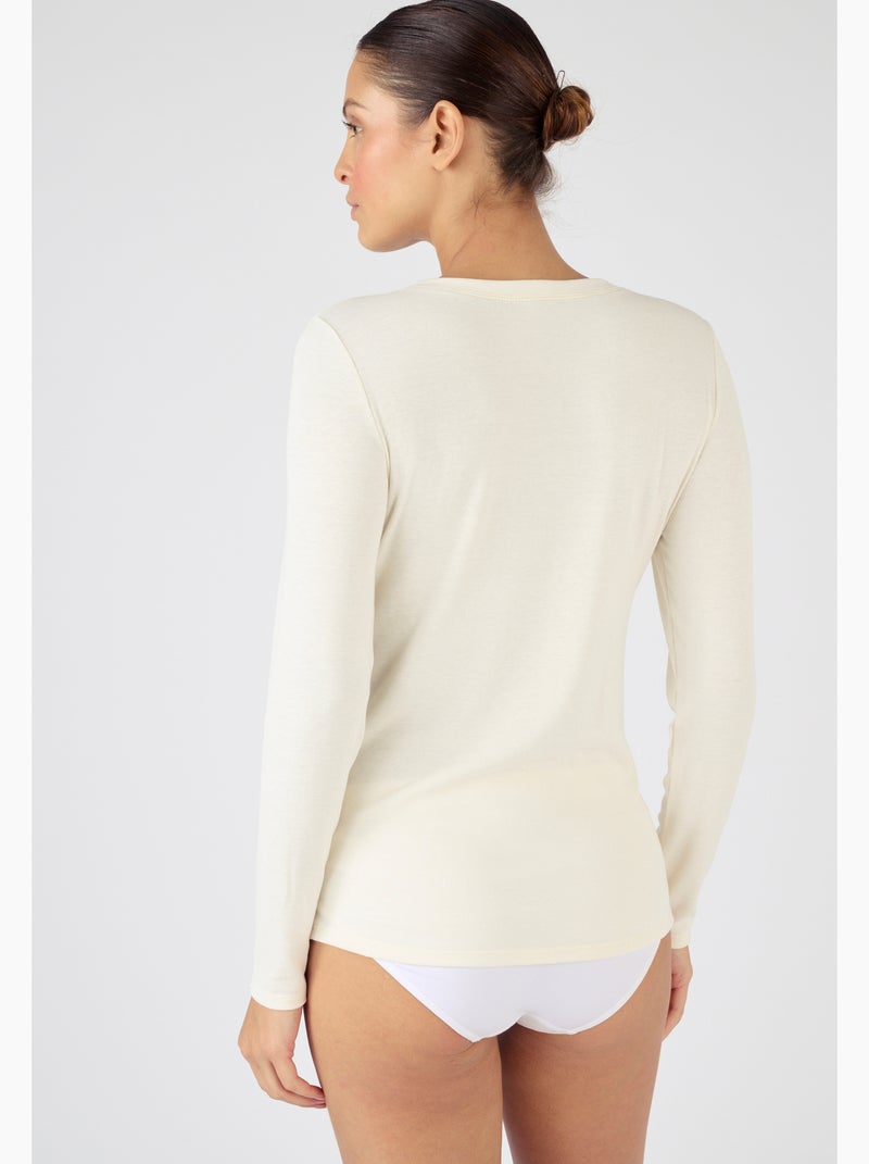 T-shirt fine côte Thermolactyl Sensitive, col rond thermique - Damart Blanc - Kiabi