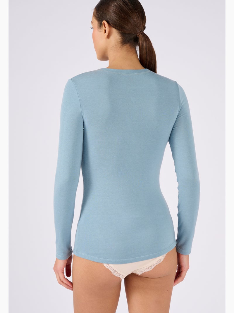 T-shirt fine côte Thermolactyl Sensitive, col rond thermique - Damart Bleu - Kiabi