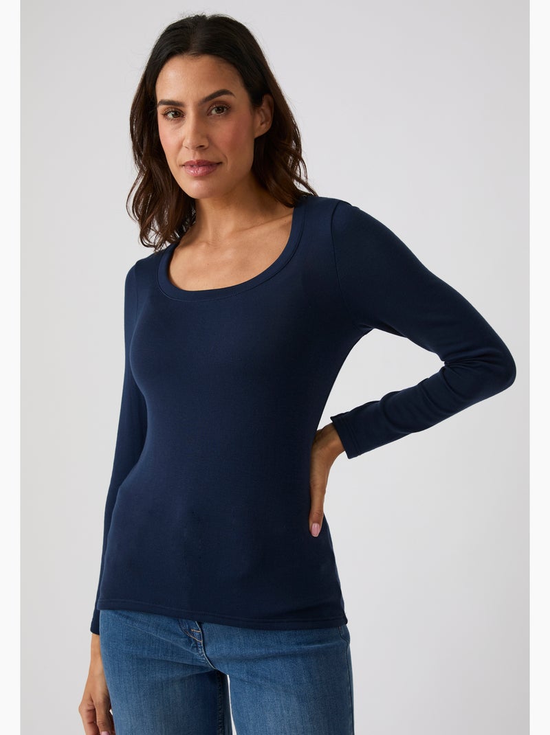 T-shirt fine côte Thermolactyl Sensitive, encolure dégagée - Damart Bleu marine - Kiabi